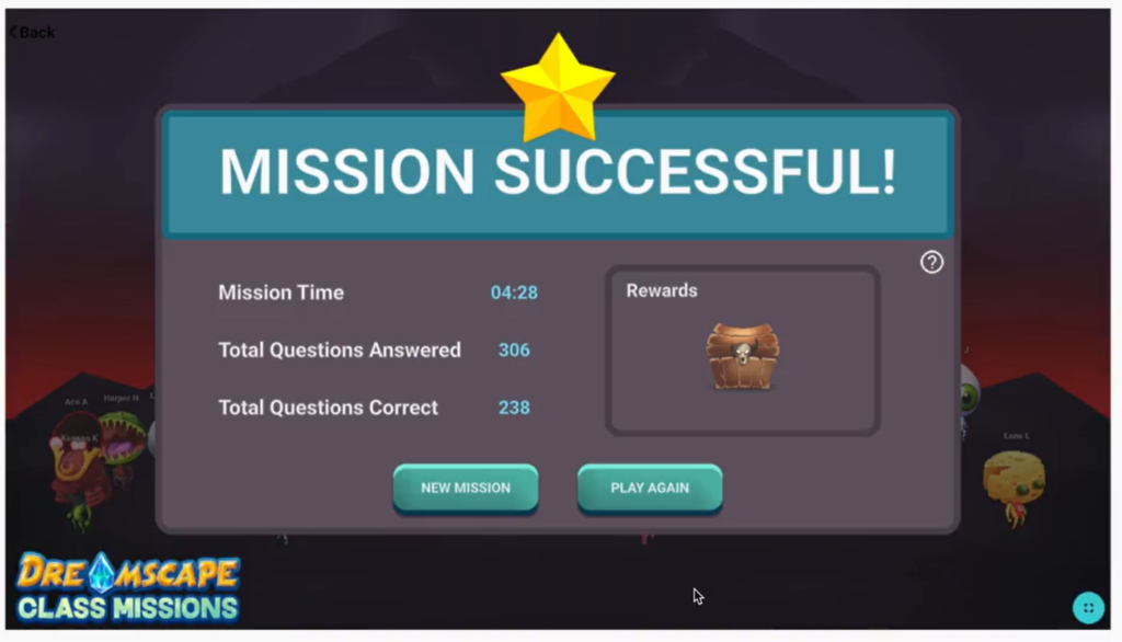 Completed class mission, with statistics from the successful mission.